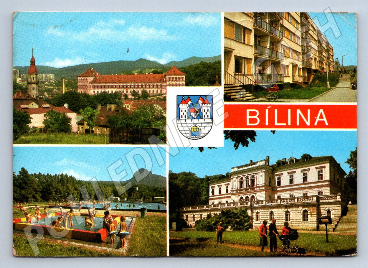 Pohlednice Bílina zámek koupaliště sídliště 1975 (TP2086)