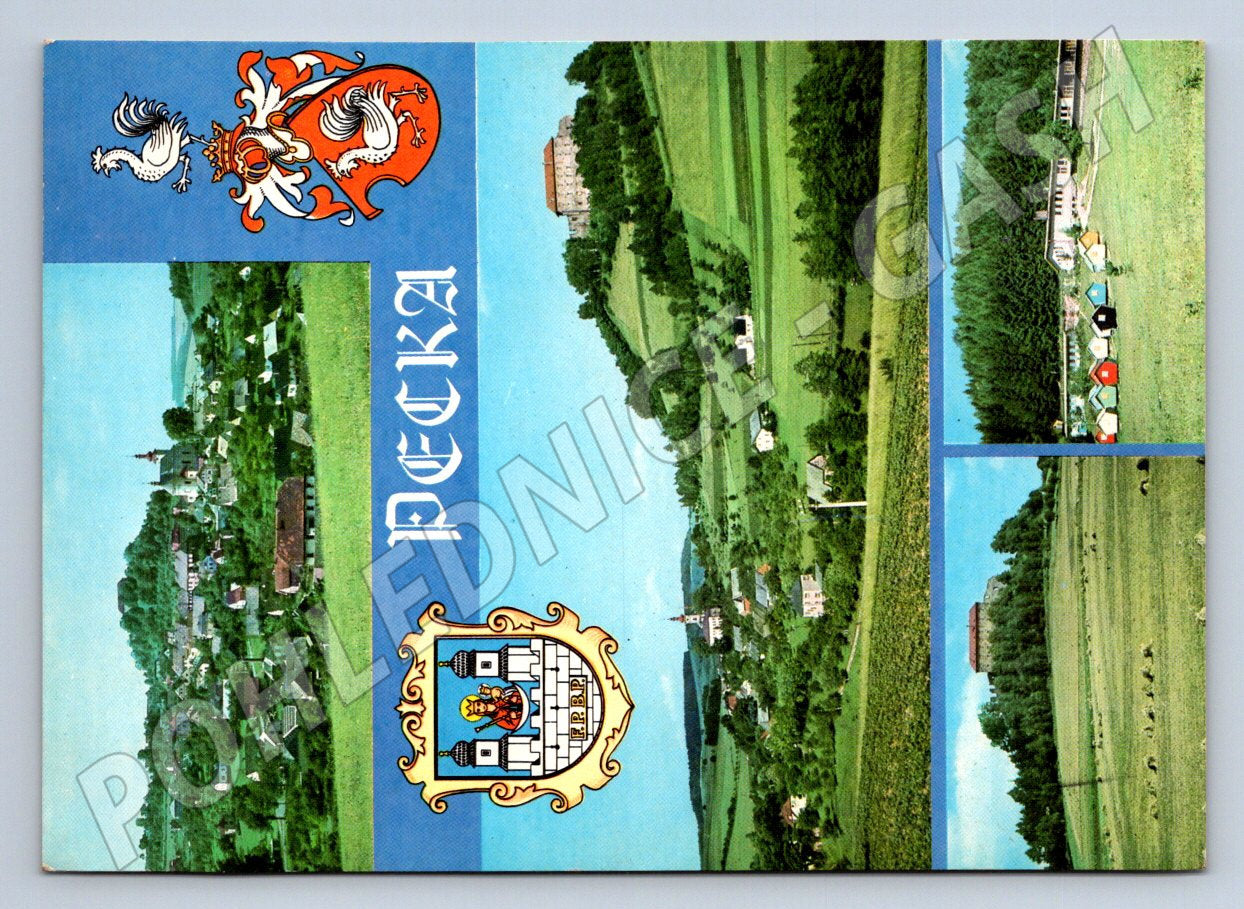 Pohlednice Pecka hrad, panorama a tábor cca 1970 (TP2090)