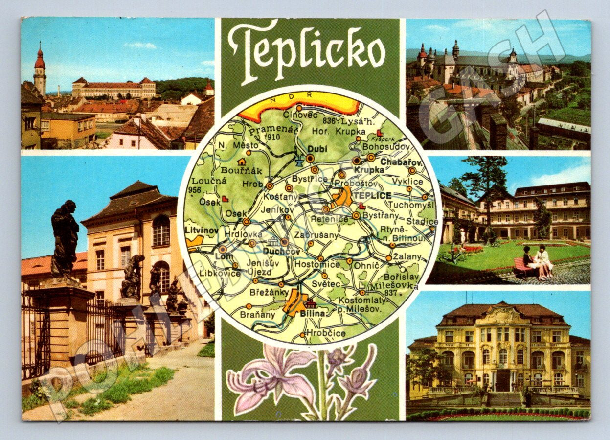 Pohlednice Teplicko koláž a mapa 1979 (TP2120)
