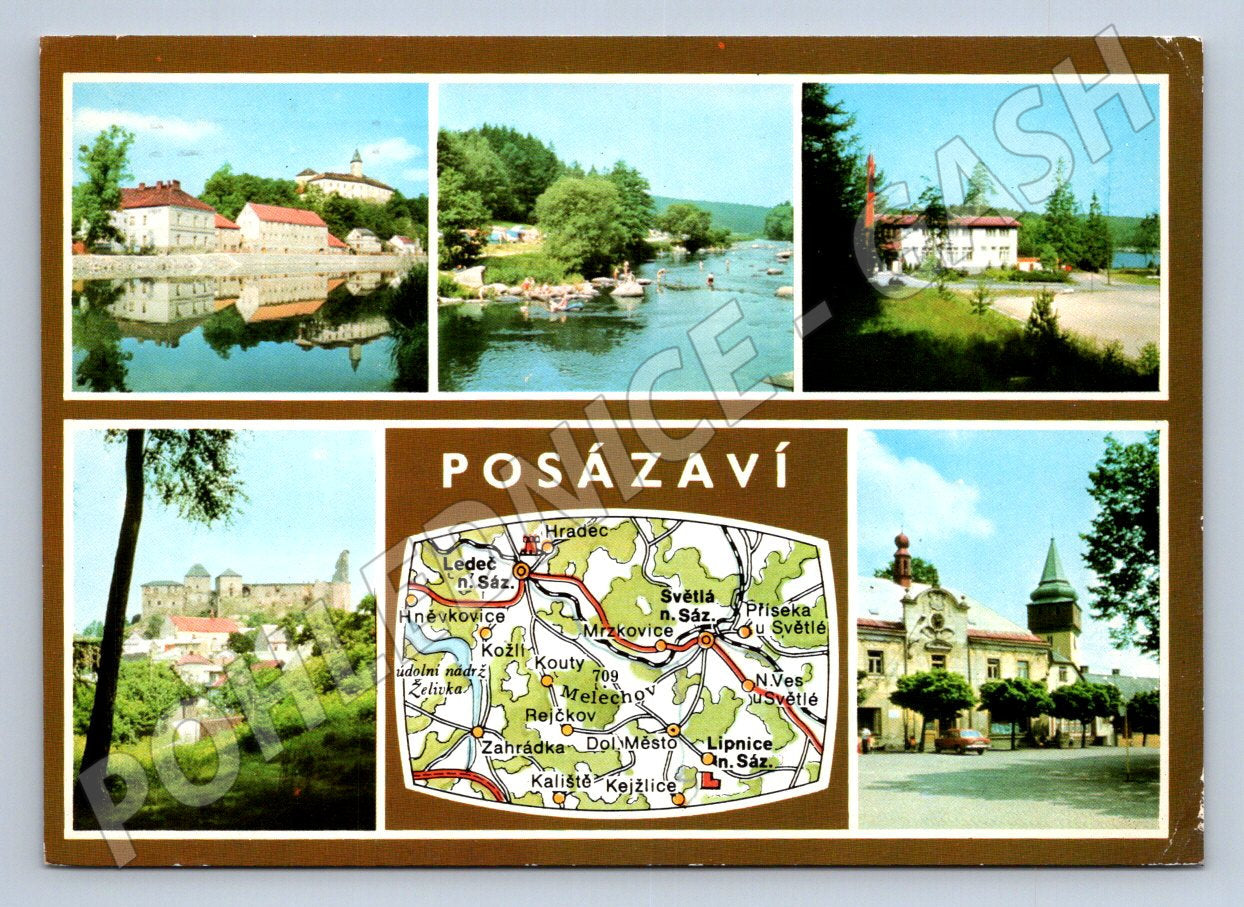 Pohlednice Posázaví různé pohledy a mapa 1969 (TP2143)