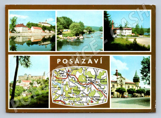Pohlednice Posázaví různé pohledy a mapa 1969 (TP2143)