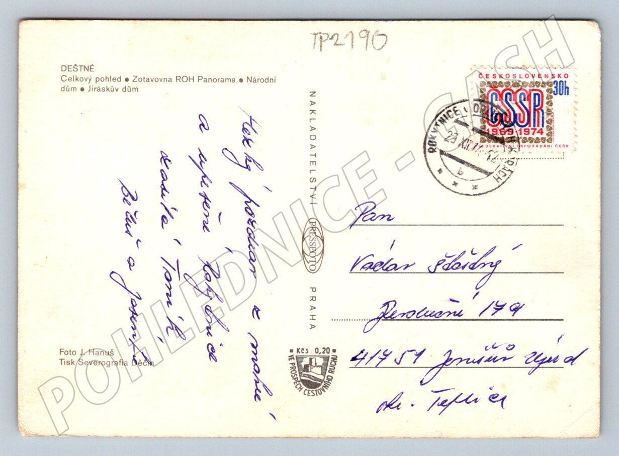Pohlednice Deštné Orlické Hory chalupy krajina 1974 (TP2190)