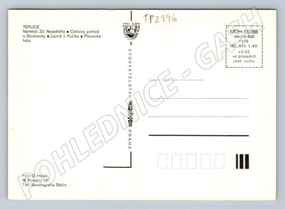 Pohlednice Teplice náměstí, celkový pohled, lázně, bazén (TP2196)