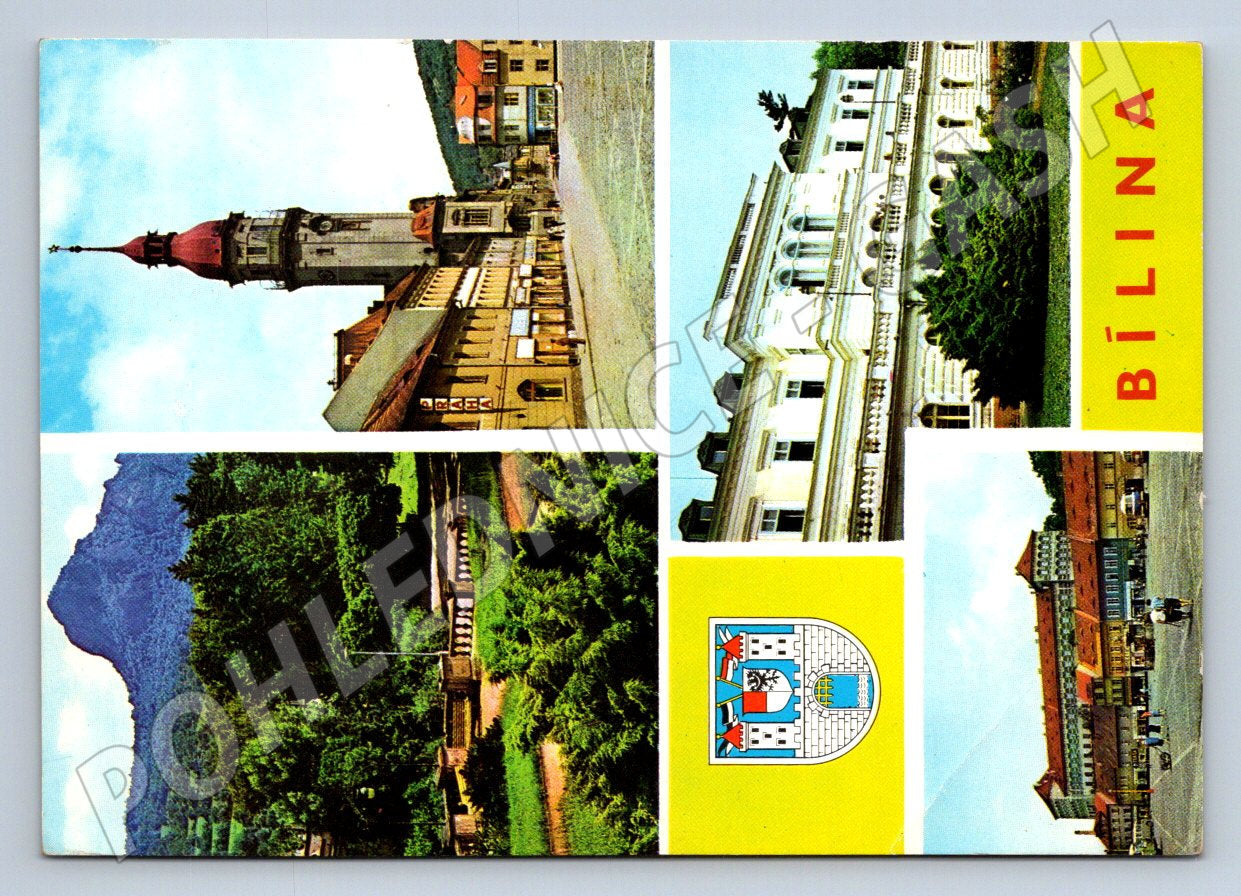 Pohlednice Bílina zámek park centrum znak (TP2222)