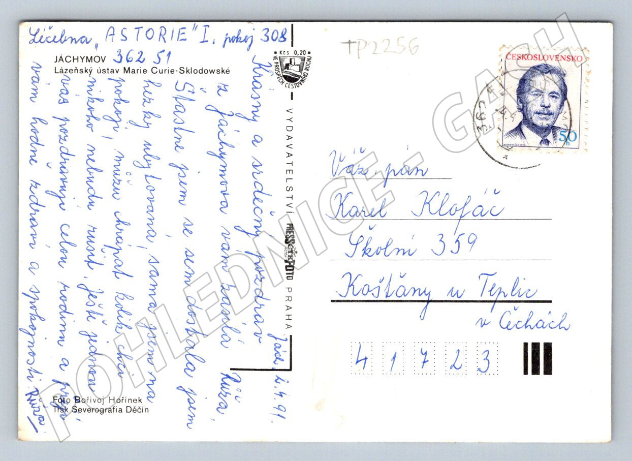 Pohlednice Jáchymov Léčebna Astorie 1991 (TP2256)