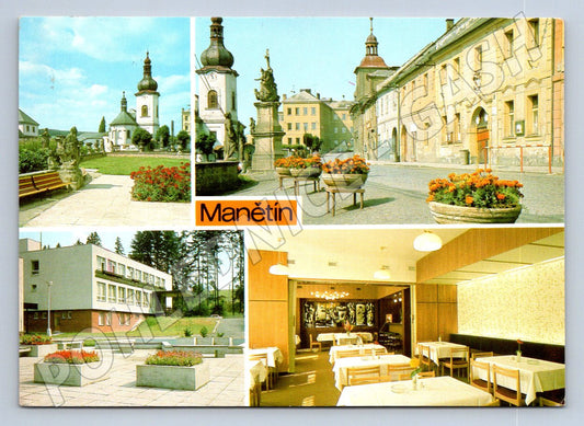 Pohlednice Manětín město a interiér restaurace (TP2258)