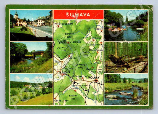 Pohlednice Šumava mapa a různé pohledy 1987 (TP2266)