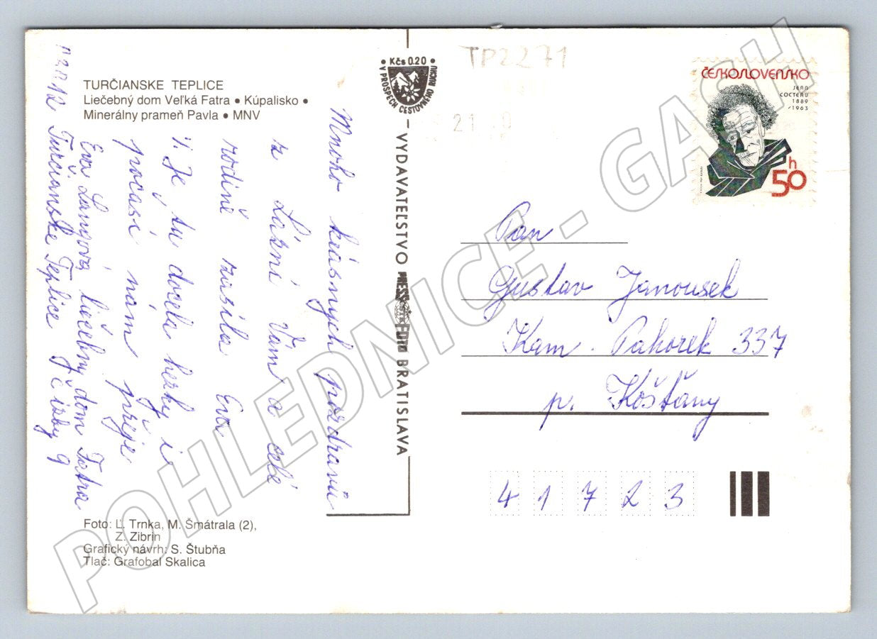 Pohlednice Slovensko Turčianske Teplice lázně 1988 (TP2271)