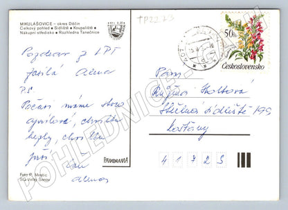 Pohlednice Mikulášovice celkový pohled, koupaliště 1976 (TP2273)