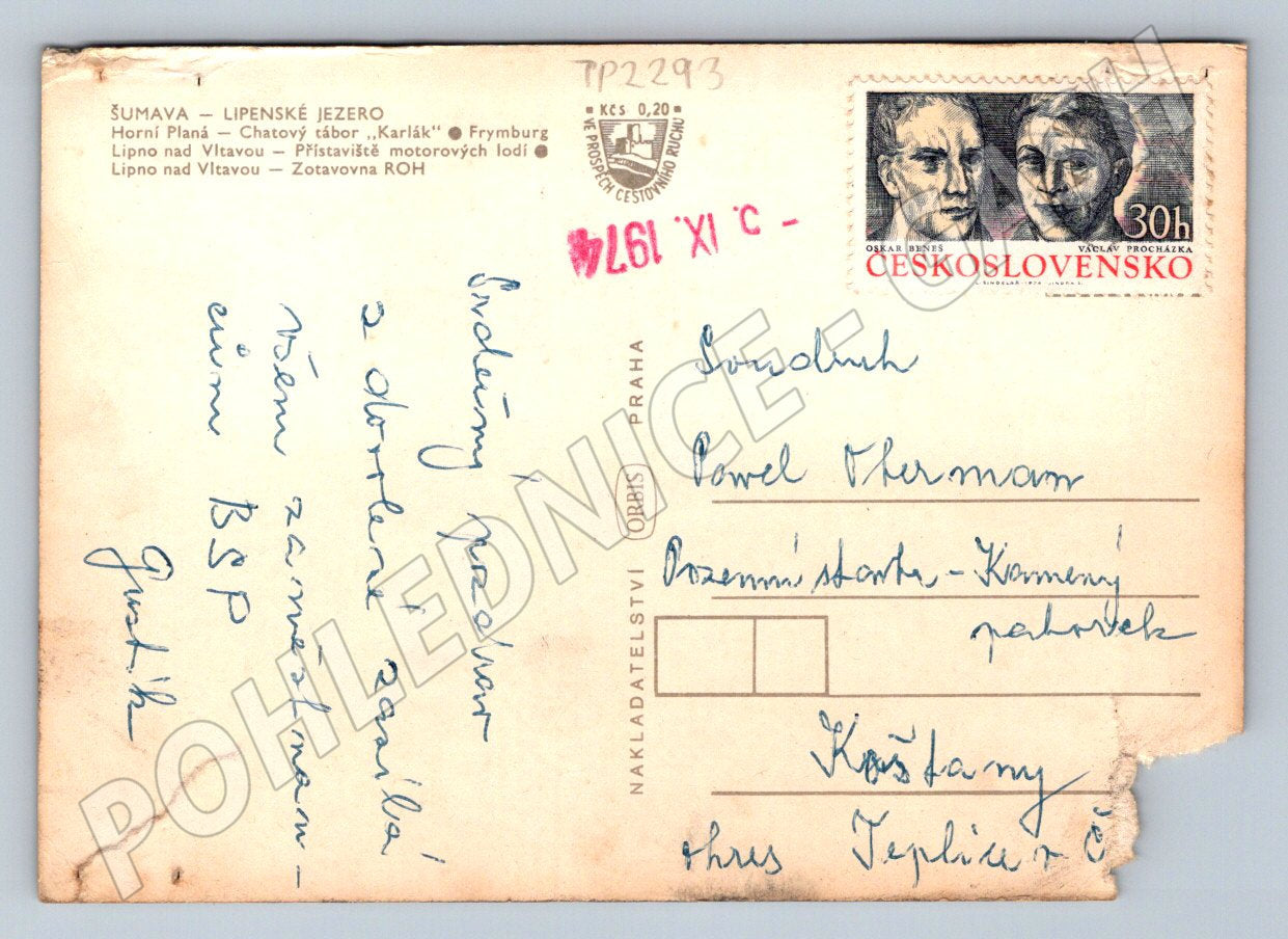 Pohlednice Šumava Lipenské jezero 1974 (TP2293)