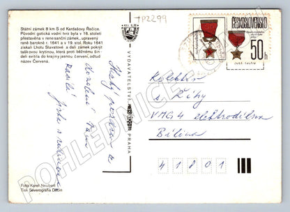 Pohlednice Červená Lhota zámek interiér 1972 (TP2299)