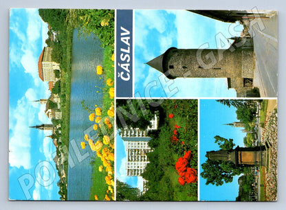 Pohlednice Čáslav městské panoráma a Otakarova bašta 1957 (TP2343)