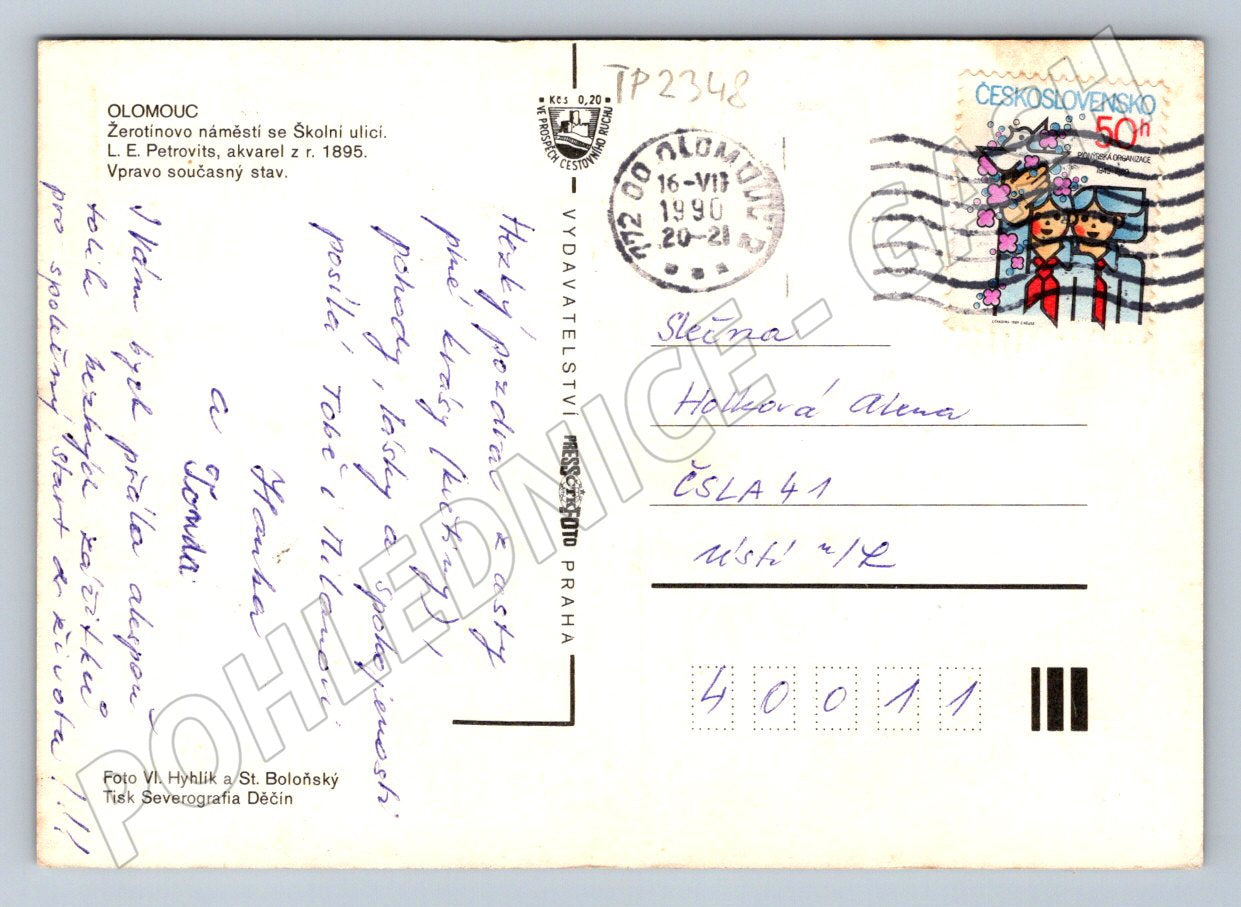 Pohlednice Olomouc Žerotínovo náměstí 1990 (TP2348)