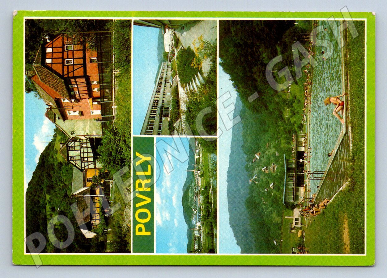 Pohlednice Povrly bazén a domy 1985 (TP2362)