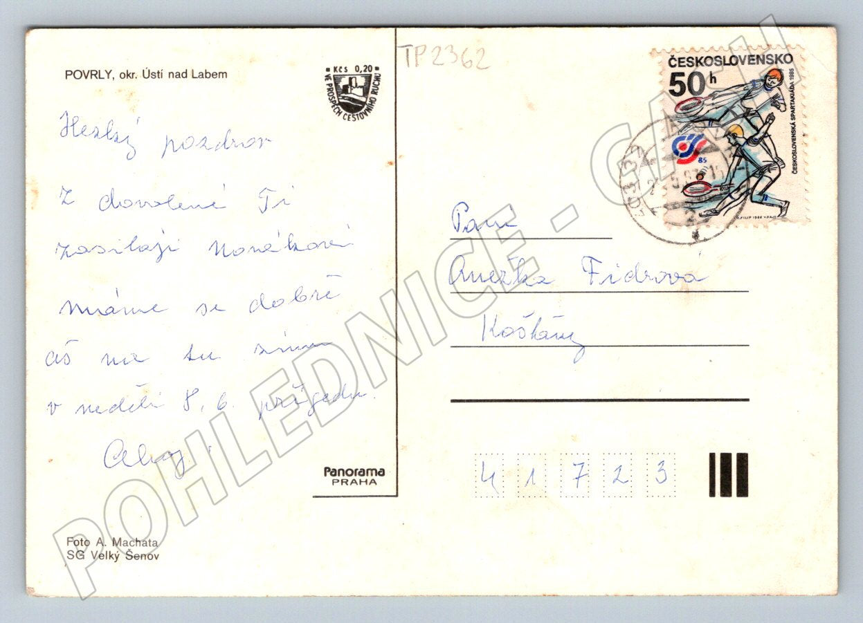 Pohlednice Povrly bazén a domy 1985 (TP2362)