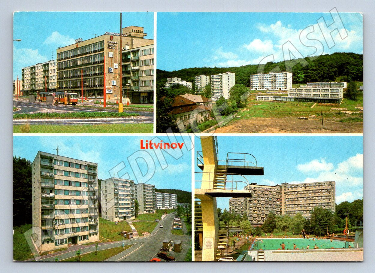 Pohlednice Litvínov Obchodní dům Elko sídliště bazén 1974 (TP2377)