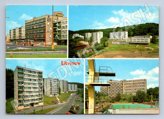 Pohlednice Litvínov Obchodní dům Elko sídliště bazén 1974 (TP2377)