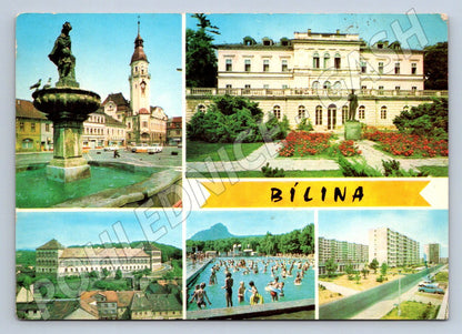 Pohlednice Bílina radnice, zámek, koupaliště 1980 (TP2392)