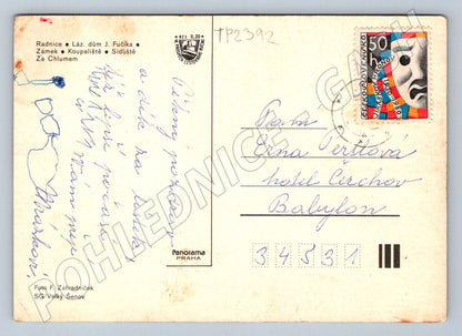 Pohlednice Bílina radnice, zámek, koupaliště 1980 (TP2392)