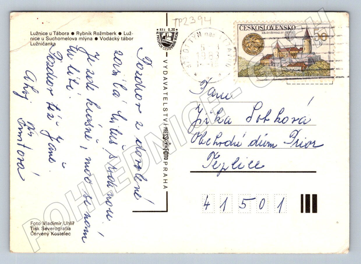 Pohlednice Lužnice řeka kempování 1983 (TP2394)