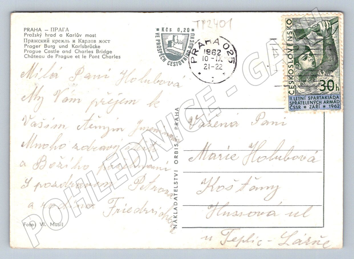 Pohlednice Praha Karlův most Hradčany 1962 (TP2401)