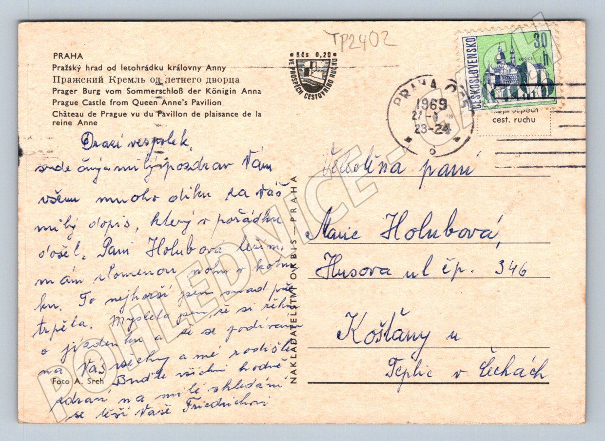 Pohlednice Praha Pražský hrad od letohrádku Anny 1969 (TP2402)