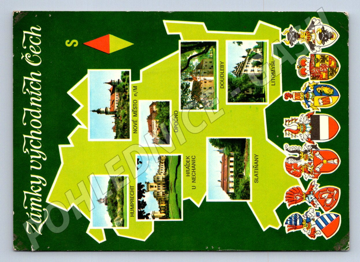 Pohlednice Východní Čechy mapa zámků (TP2405)