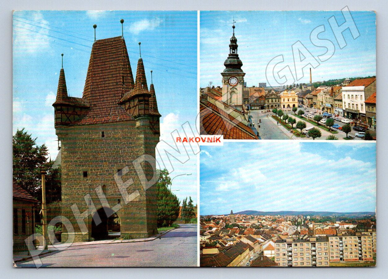 Pohlednice Rakovník Pražská brána náměstí celkový pohled (TP2418)