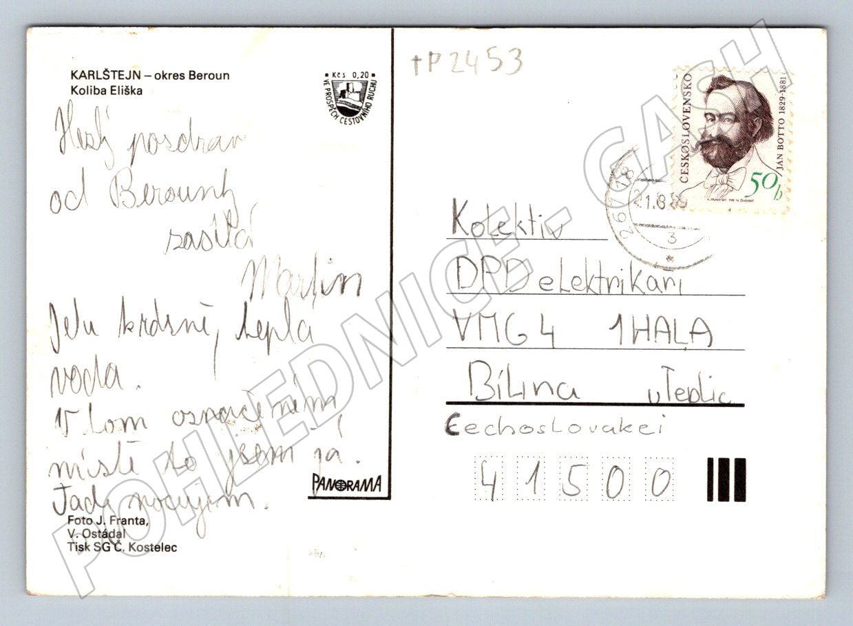 Pohlednice Karlštejn hrad a Koliba Eliška 1987 (TP2453)
