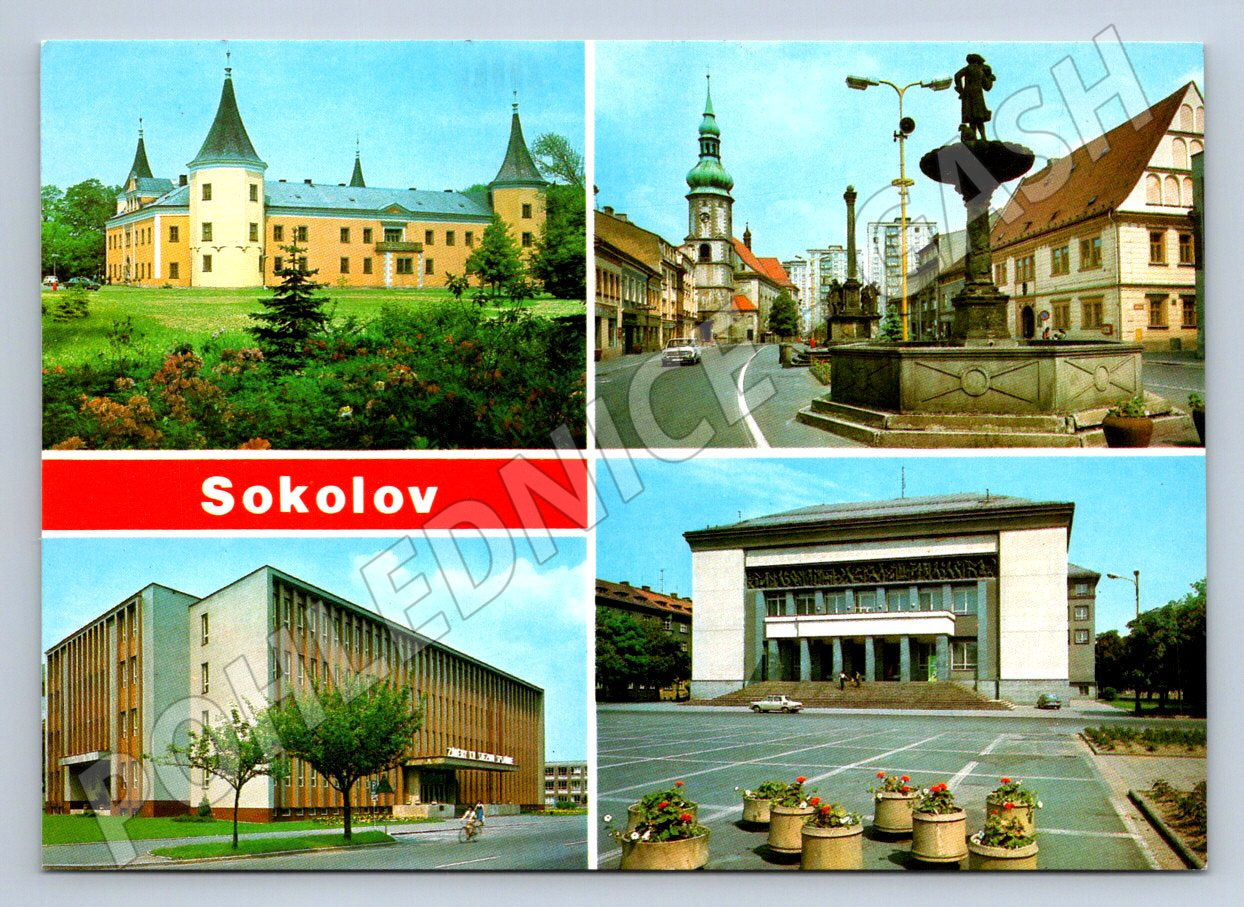 Pohlednice Sokolov koláž zámek náměstí (TP2458)