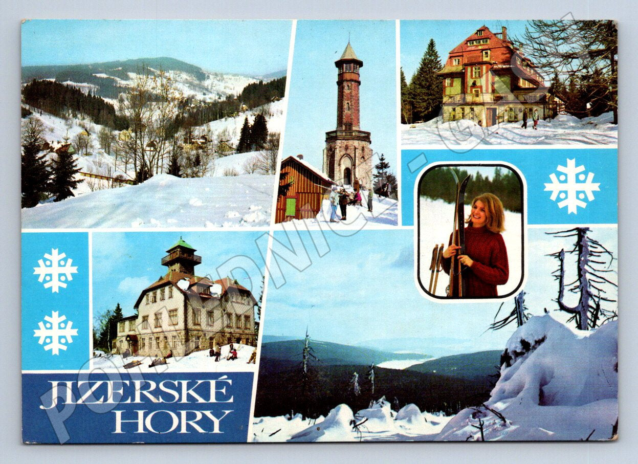 Pohlednice Jizerské Hory zimní motiv lyžařka (TP2462)