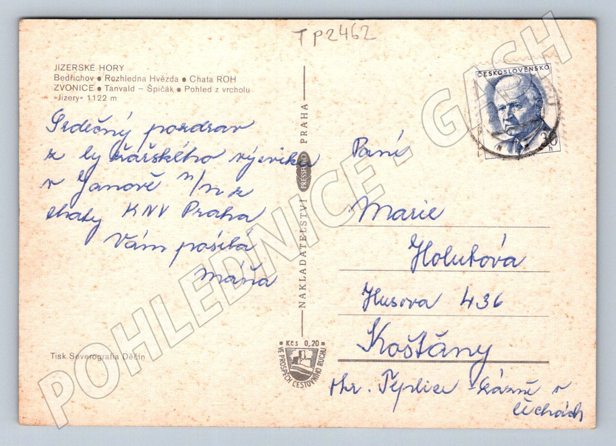 Pohlednice Jizerské Hory zimní motiv lyžařka (TP2462)