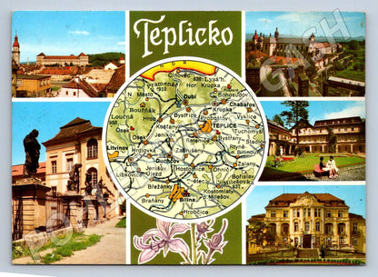 Pohlednice Teplicko mapa a koláž památek 1984 (TP2474)