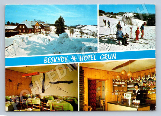 Pohlednice Beskydy Hotel Gruň zimní scény interiér 1973 (TP2495)