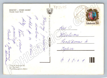 Pohlednice Beskydy Hotel Gruň zimní scény interiér 1973 (TP2495)