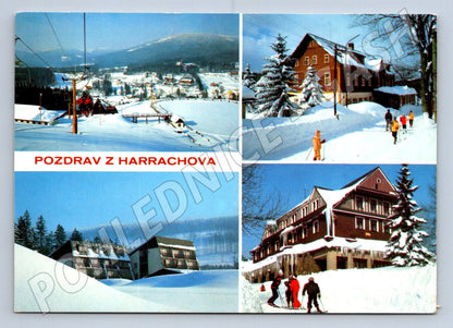 Pohlednice Harrachov Krkonoše zimní motiv 1990 (TP2530)