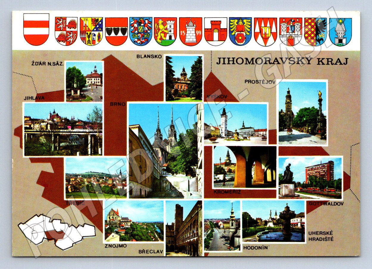 Pohlednice Jihomoravský kraj znaky a města (TP2534)