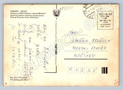 Pohlednice Rejvíz Zima chata interiery zřícenina 1968 (TP2539)