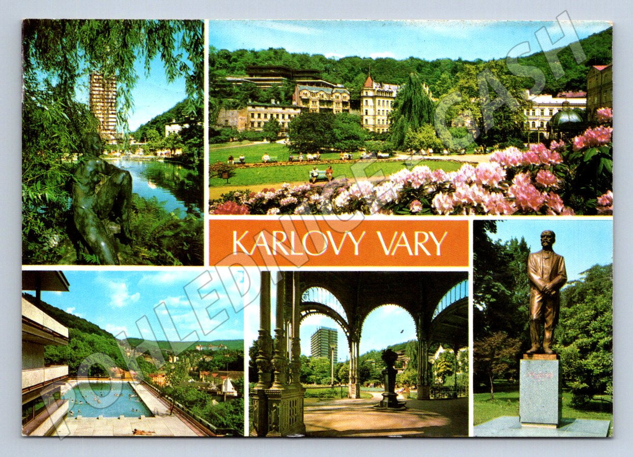 Pohlednice Karlovy Vary koláž památky lázně 1975 (TP2553)