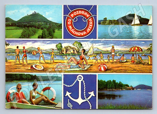 Pohlednice Máchovo jezero pláž lodě a hrad (TP2562)