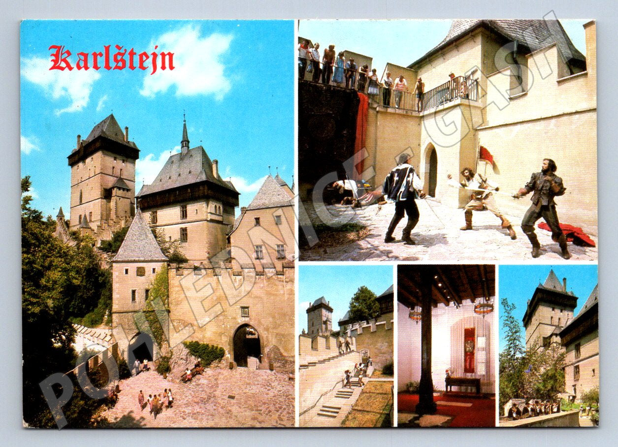 Pohlednice Karlštejn hrad a šermíři 1981 (TP2564)