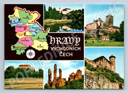 Pohlednice Hrady Východních Čech, mapa (TP2566)