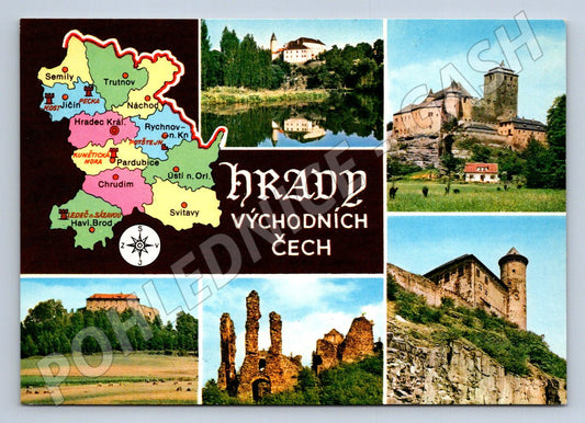 Pohlednice Hrady Východních Čech, mapa (TP2566)