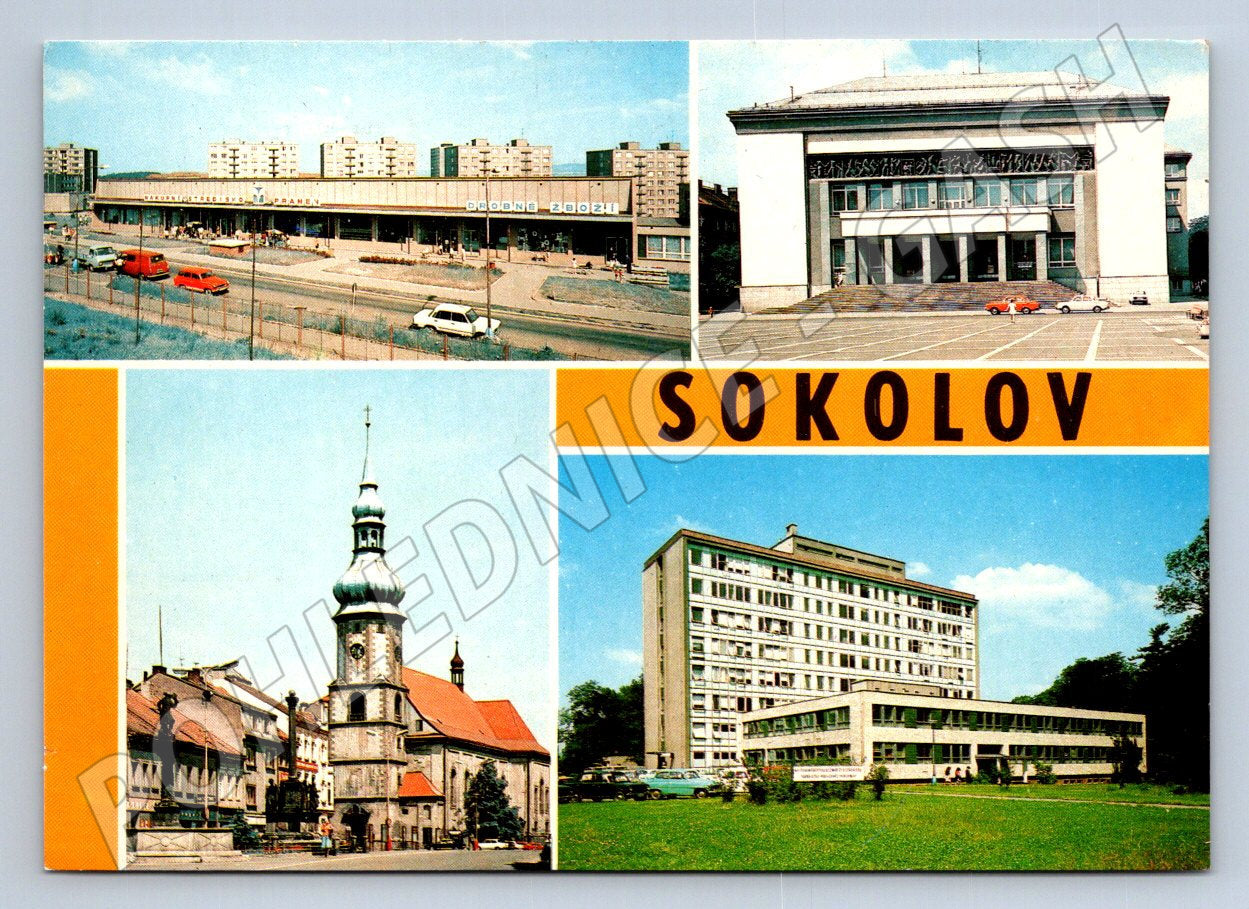 Pohlednice Sokolov koláž městských motivů (TP2575)