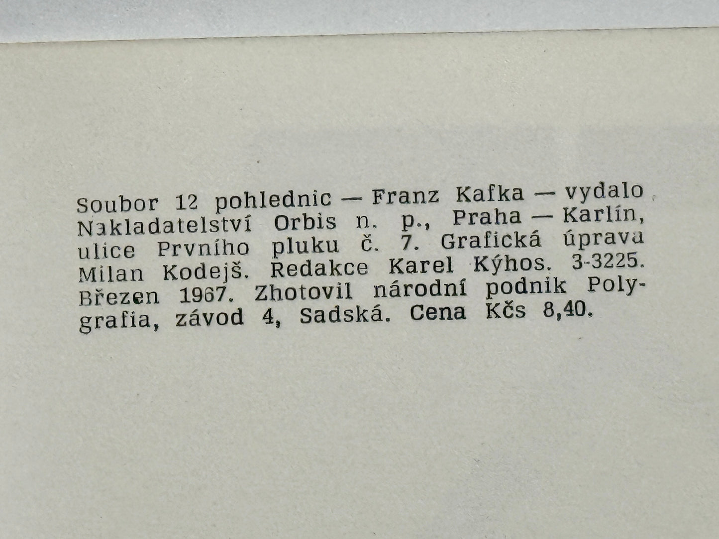 Sada pohlednic Franz Kafka Orbis Praha 1967 (BM148)